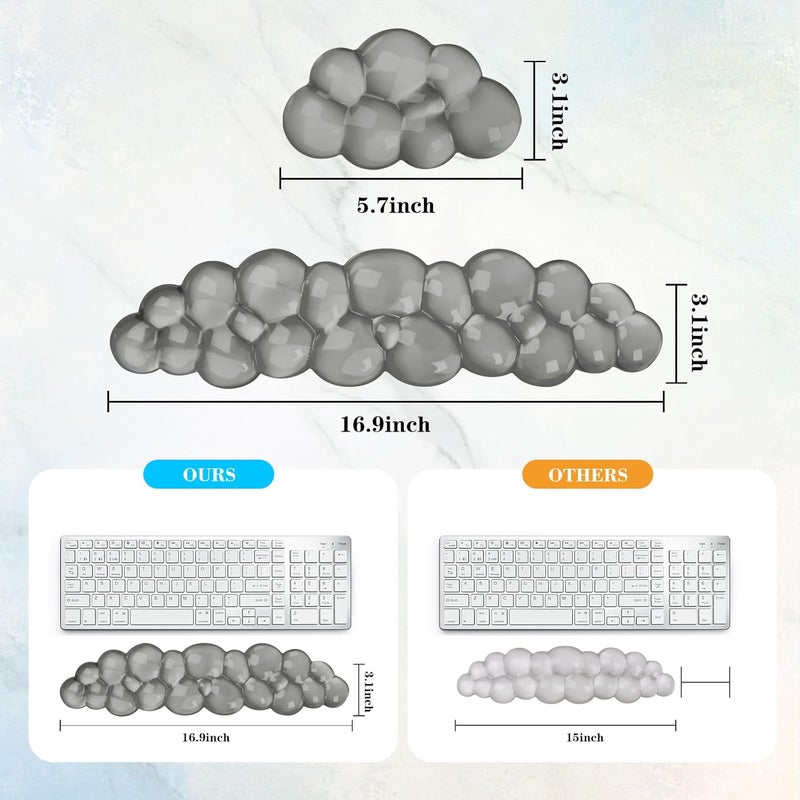 KEPUTAIER Gel Cloud Keyboard and Mouse Wrist Rest, Cute Wrist Support and Arm Support Keyboard Rest for Keyboard and Mouse Typing Pain Relief，Suitable for Office/Computer/Laptop/Gaming (Gray) - Image 5